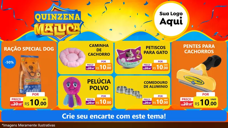 Modelo de TV para TV Horizontal com o tema Quinzena Maluca para Pet Shop