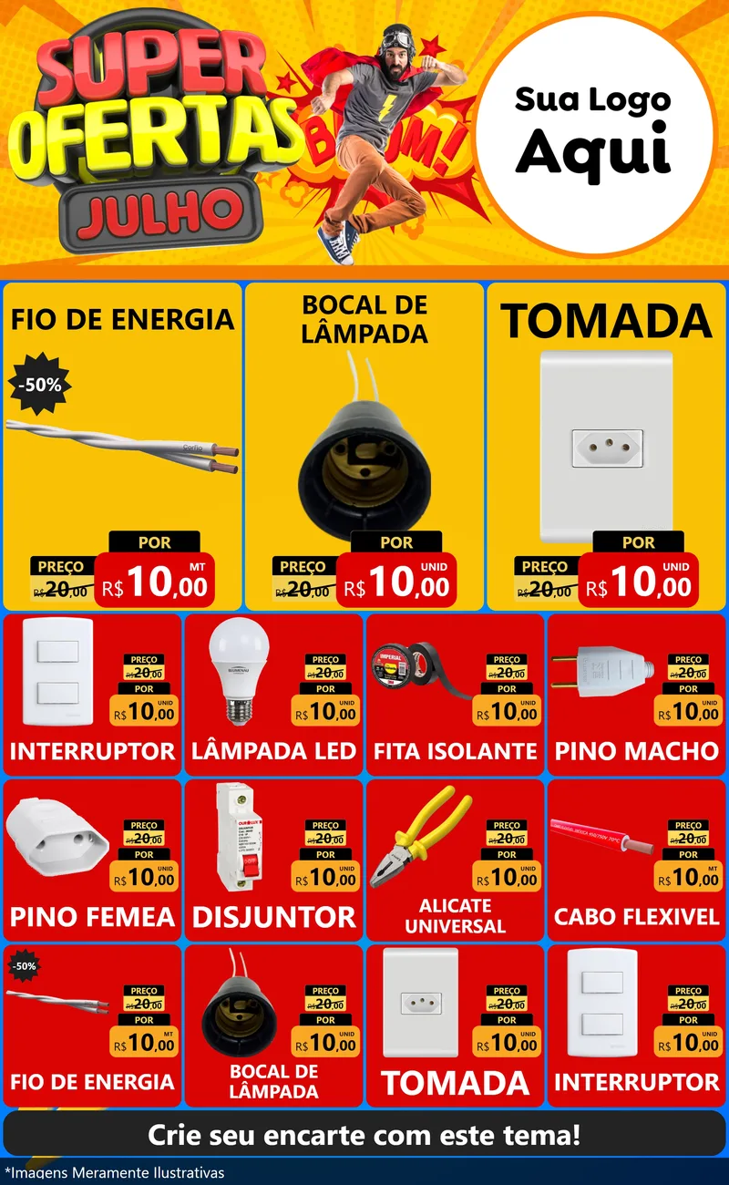 Modelo de Encarte para Encarte Grande com o tema Super Ofertas Julho para Materiais Elétricos