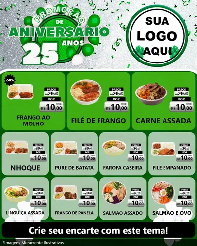 Modelo de Rede Social para Feed Instagram com o tema Promoção de Aniversário - 25 Anos para Restaurante