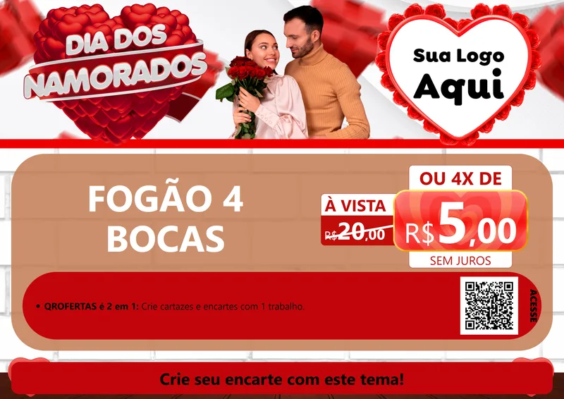 Modelo de Cartaz para Cartaz A4 Horizontal com o tema Dia dos Namorados para Móveis e Eletro