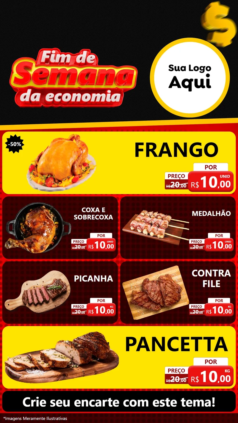 Modelo de TV para TV Vertical com o tema Fim de Semana da Economia para Assados