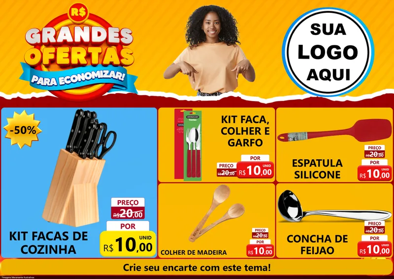 Modelo de Encarte para Encarte A4 Horizontal com o tema Grandes Ofertas Para Economizar! para Utilidades Domésticas