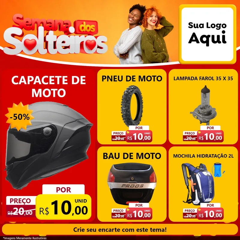 Modelo de Rede Social para Feed Facebook com o tema Semana dos Solteiros para Moto peças