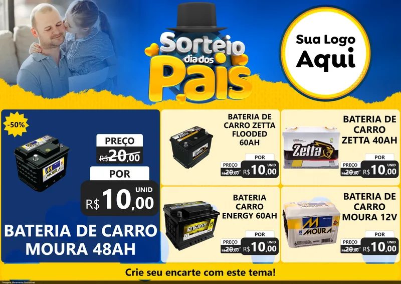 Modelo de Encarte para Encarte A4 Horizontal com o tema Sorteio Dia Dos Pais para Baterias Elétricas