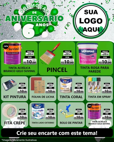 Modelo de Rede Social para Feed Instagram com o tema Promoção de Aniversário - 6 Anos para Tintas e Ferramentas