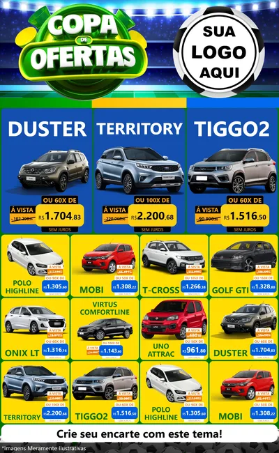 Modelo de Encarte para Encarte Grande com o tema Copa de Ofertas para Concessionaria de Carros