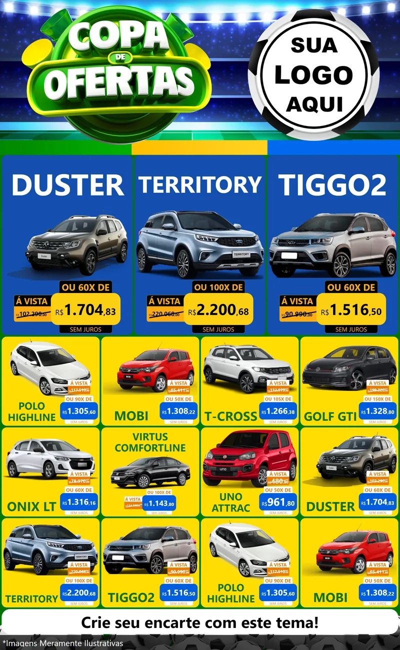 Modelo de Encarte para Encarte Grande com o tema Copa de Ofertas para Concessionaria de Carros