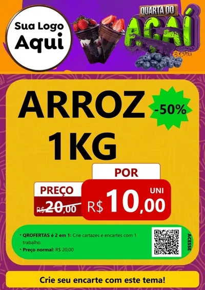 Modelo de Cartaz para Cartaz A4 Vertical com o tema Quarta do Açaí para Supermercado
