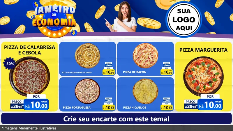 Modelo de TV para TV Horizontal com o tema Janeiro da Economia para Pizzaria