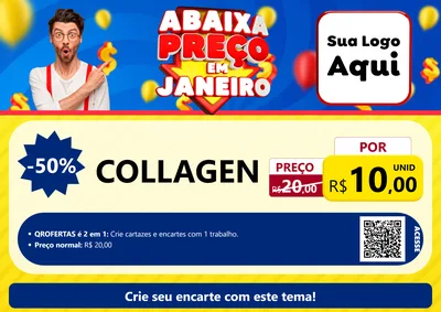 Modelo de Cartaz para Cartaz A4 Horizontal com o tema Abaixa Preço em Janeiro para Suplementos alimentares