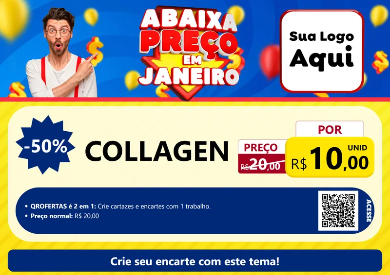 Modelo de Cartaz para Cartaz A4 Horizontal com o tema Abaixa Preço em Janeiro para Suplementos alimentares