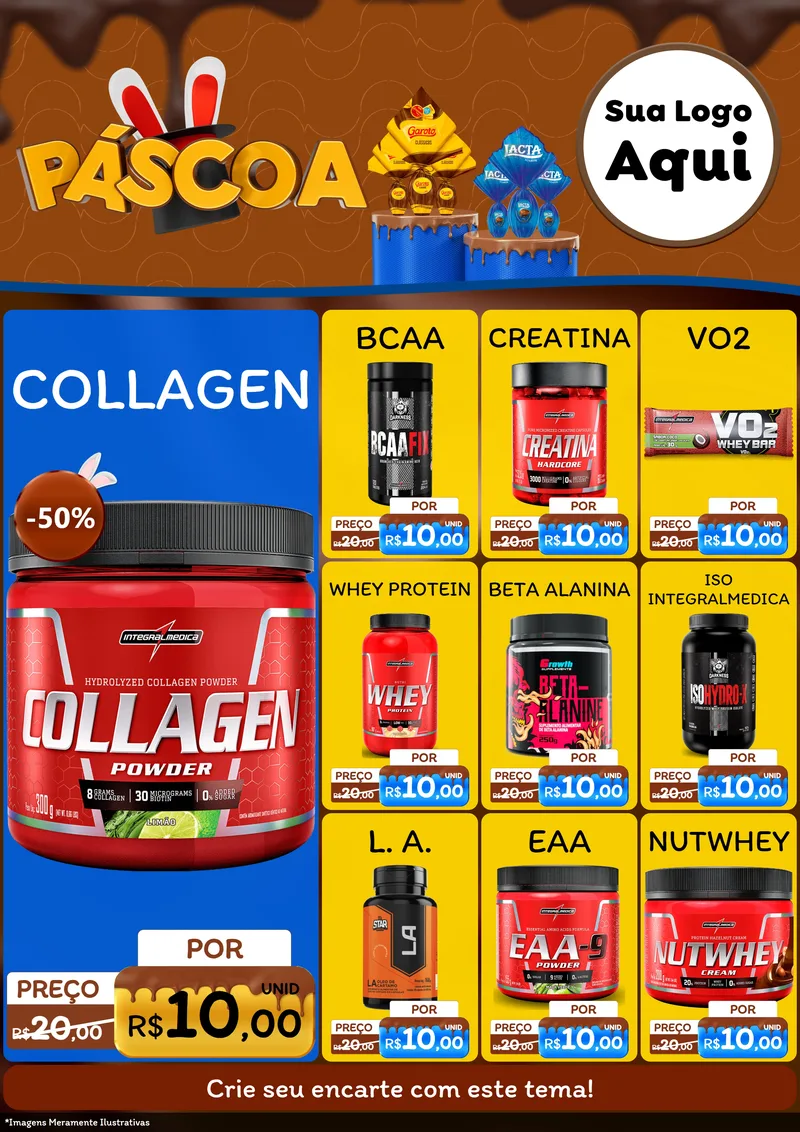 Modelo de Encarte para Encarte A4 Vertical com o tema Páscoa para Suplementos alimentares