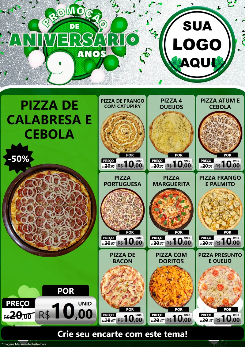 Modelo de Encarte para Encarte A4 Vertical com o tema Promoção de Aniversário - 9 Anos para Pizzaria