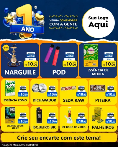 Modelo de Rede Social para Feed Instagram com o tema Um Ano de Aniversário para Tabacaria