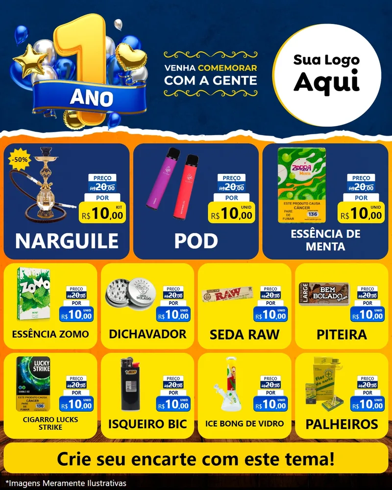 Modelo de Rede Social para Feed Instagram com o tema Um Ano de Aniversário para Tabacaria