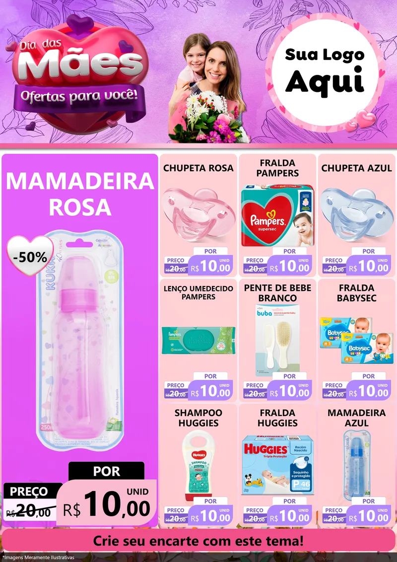 Modelo de Encarte para Encarte A4 Vertical com o tema Dia das Mães Ofertas para Você! para Bebês