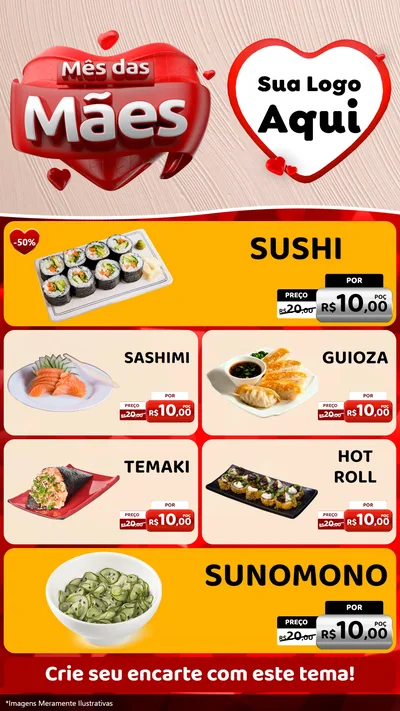 Modelo de TV para TV Vertical com o tema Mês das Mães para Comida japonesa