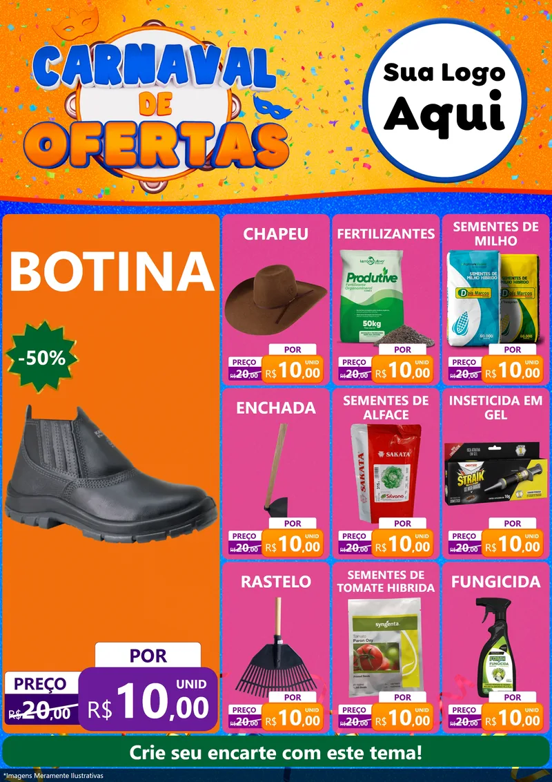 Modelo de Encarte para Encarte A4 Vertical com o tema Carnaval de Ofertas para Agropecuária