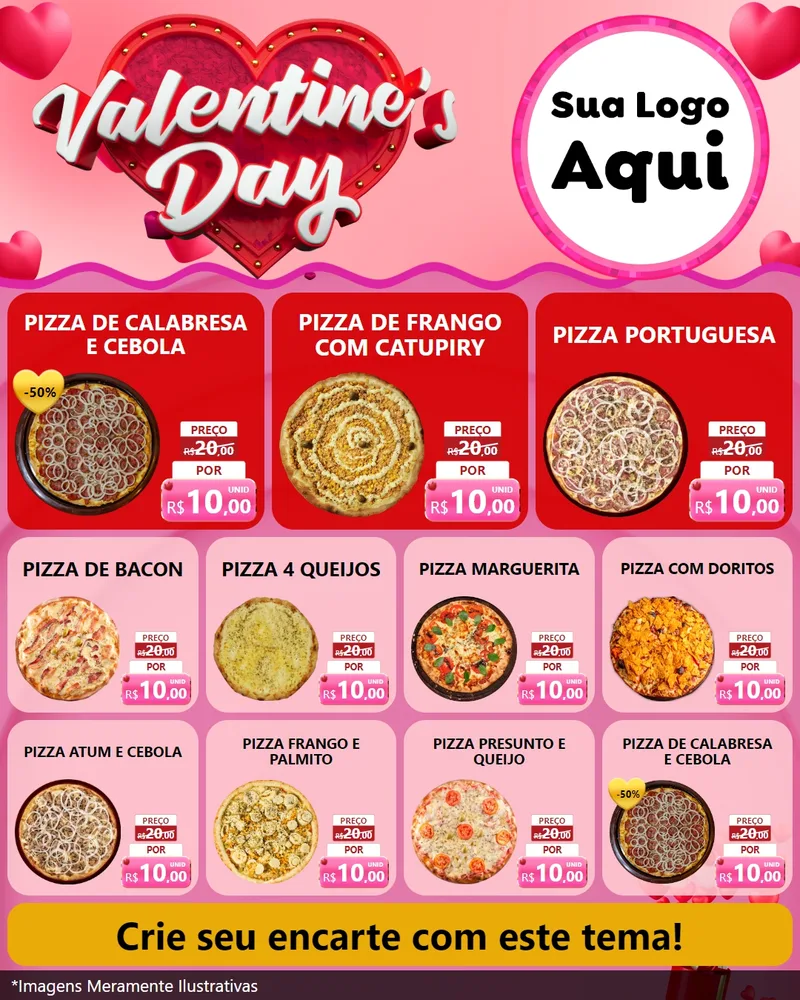 Modelo de Rede Social para Feed Instagram com o tema Valentine's Day para Pizzaria