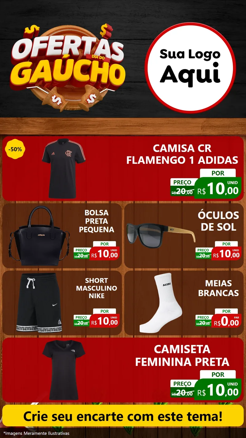 Modelo de TV para TV Vertical com o tema Ofertas Dia do Gaúcho para Roupas e acessórios