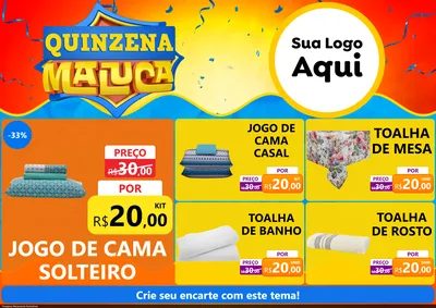 Modelo de Encarte para Encarte A4 Horizontal com o tema Quinzena Maluca para Cama, Mesa e Banho