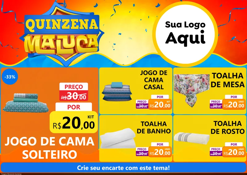 Modelo de Encarte para Encarte A4 Horizontal com o tema Quinzena Maluca para Cama, Mesa e Banho