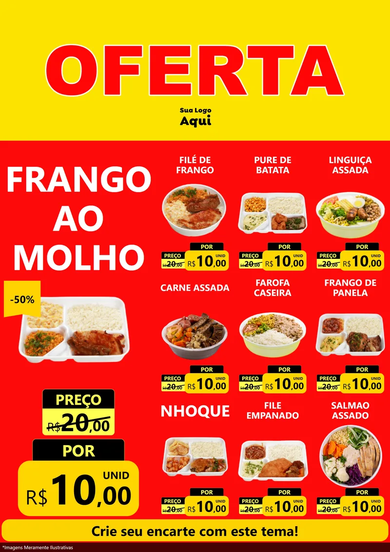 Modelo de Encarte para Encarte A4 Vertical com o tema OFERTA - Vermelho Cartaz para Restaurante