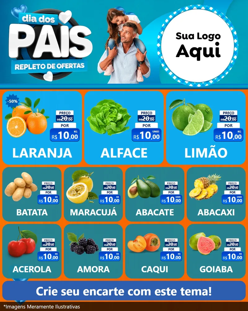 Modelo de Rede Social para Feed Instagram com o tema Dia Dos Pais Repleto de Ofertas para Hortifrúti