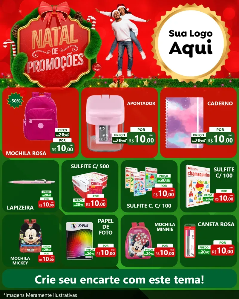 Modelo de Rede Social para Feed Instagram com o tema Natal de Promoções para Papelaria