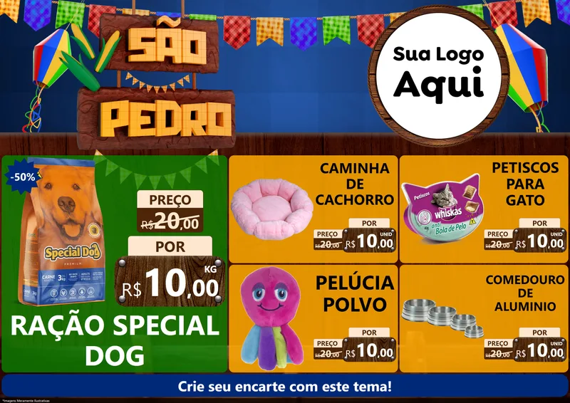 Modelo de Encarte para Encarte A4 Horizontal com o tema São Pedro para Pet Shop
