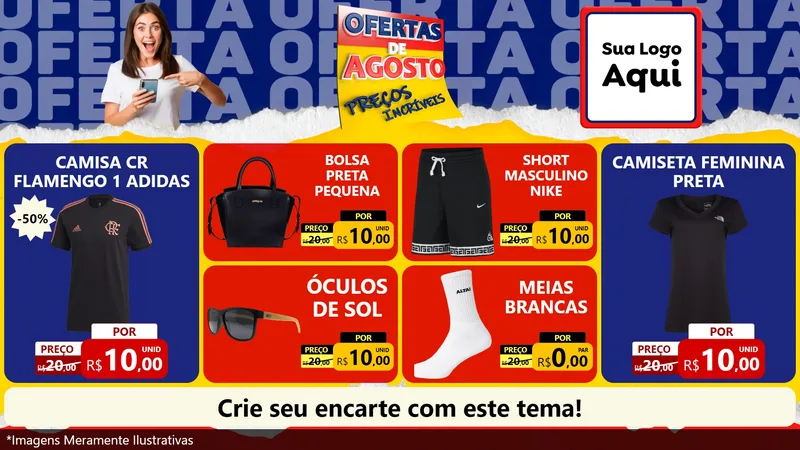 Modelo de TV para TV Horizontal com o tema Ofertas de Agosto - Preços Incríveis para Roupas e acessórios