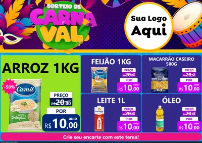 Modelo de Encarte para Encarte A4 Horizontal com o tema Sorteio de Carnaval para Supermercado