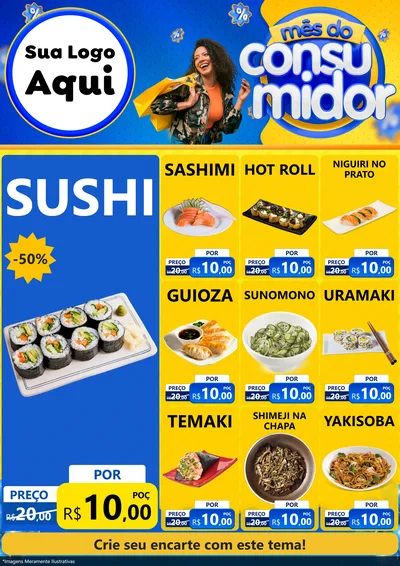 Modelo de Encarte para Encarte A4 Vertical com o tema Mês do Consumidor para Comida japonesa