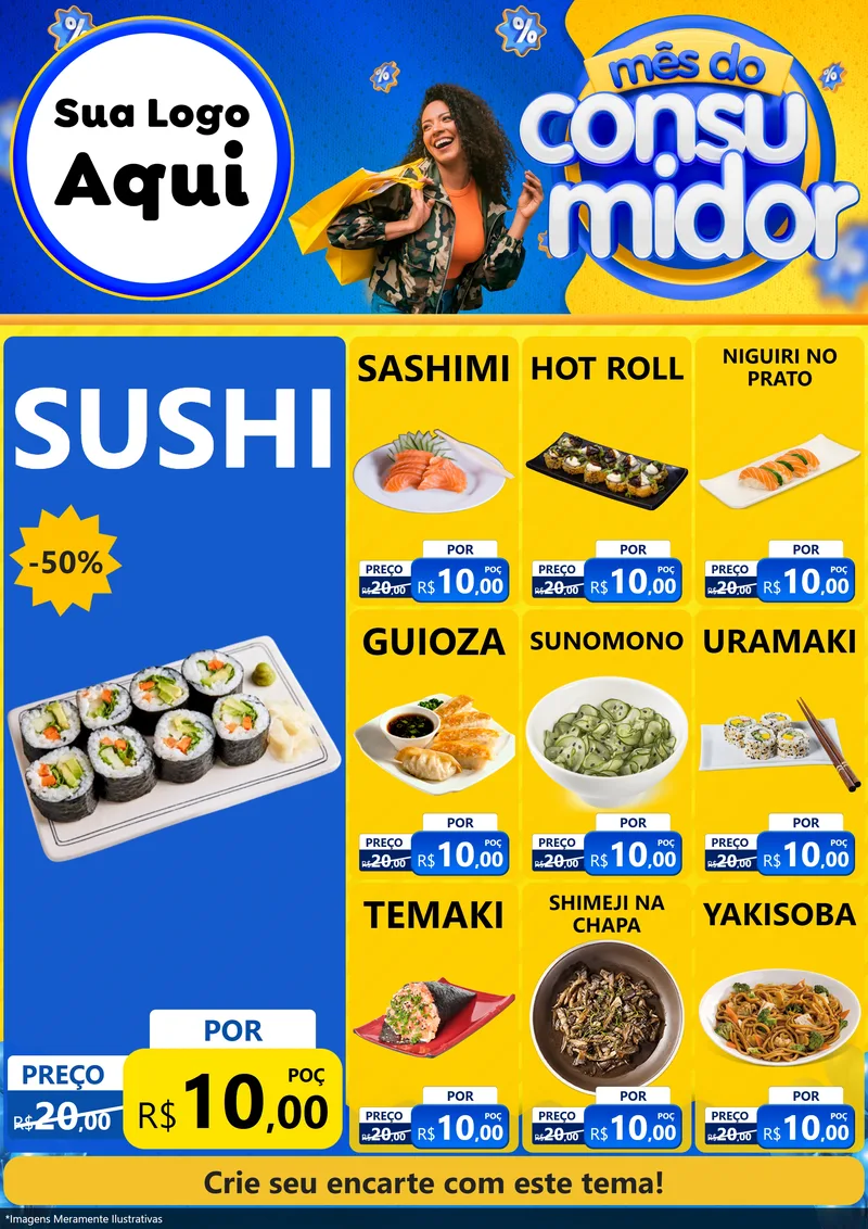 Modelo de Encarte para Encarte A4 Vertical com o tema Mês do Consumidor para Comida japonesa