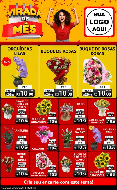 Modelo de Encarte para Encarte Grande com o tema Virada de Mês para Floricultura e jardim