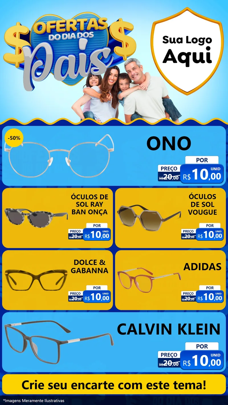 Modelo de TV para TV Vertical com o tema Ofertas do Dia dos Pais para Óticas