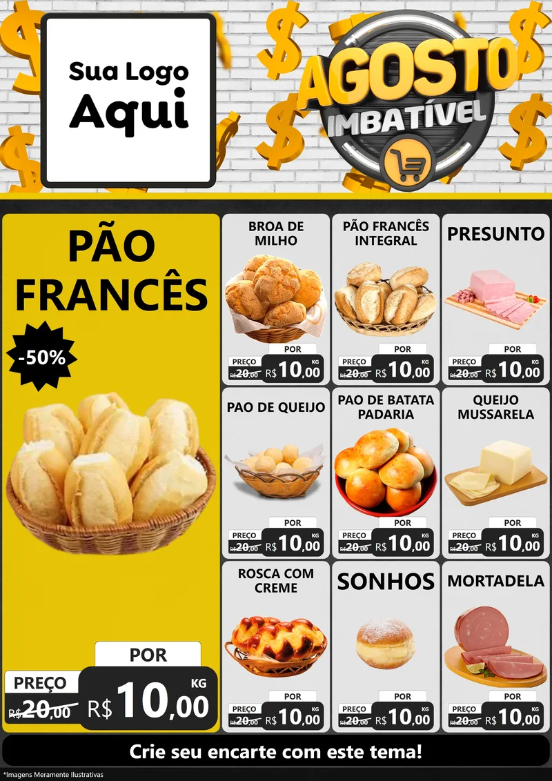 Modelo de Encarte para Encarte A4 Vertical com o tema Agosto imbatível para Padaria