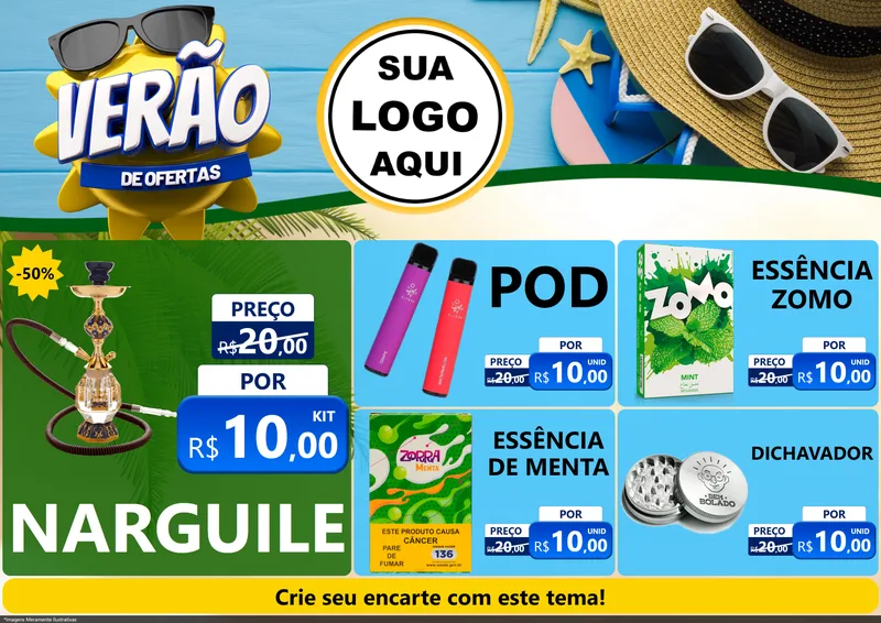 Modelo de Encarte para Encarte A4 Horizontal com o tema Verão de Ofertas para Tabacaria