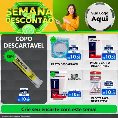 Modelo de Rede Social para Feed Facebook com o tema Semana de Descontão - Copa para Embalagens