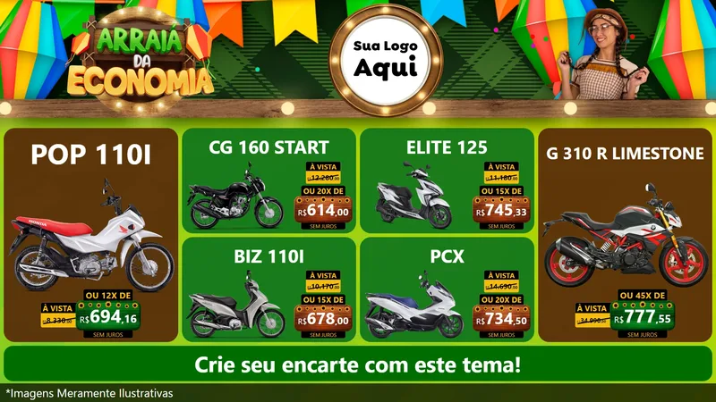 Modelo de TV para TV Horizontal com o tema Arraiá de Economia para Concessionaria de Motos