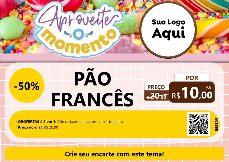 Modelo de Cartaz para Cartaz A4 Horizontal com o tema Aproveite o Momento - Doces para Padaria