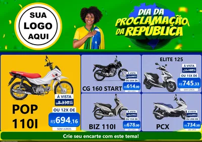 Modelo de Encarte para Encarte A4 Horizontal com o tema Dia Da Proclamação Da República para Concessionaria de Motos