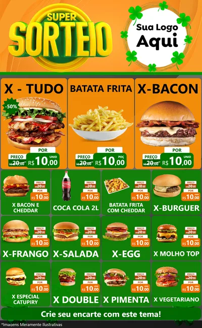 Modelo de Encarte para Encarte Grande com o tema Super Sorteio para Hamburgueria
