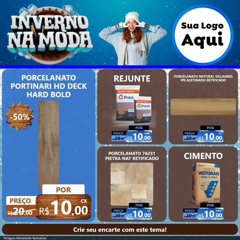 Modelo de Rede Social para Feed Facebook com o tema Inverno na Moda para Pisos e revestimentos