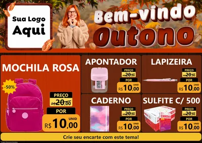 Modelo de Encarte para Encarte A4 Horizontal com o tema Bem-vindo Outono para Papelaria