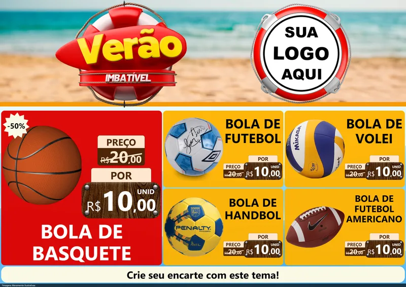 Modelo de Encarte para Encarte A4 Horizontal com o tema Verão Imbatível para Artigos Esportivos
