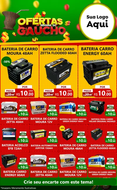 Modelo de Encarte para Encarte Grande com o tema Ofertas Semana Do Gaúcho para Baterias Elétricas