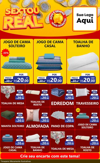 Modelo de Encarte para Encarte Grande com o tema Sextou do Real para Cama, Mesa e Banho