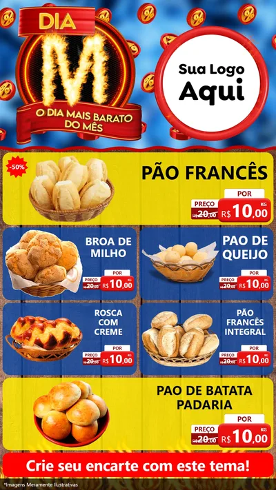 Modelo de TV para TV Vertical com o tema Dia M - O Dia Mais Barato Do Mês para Padaria