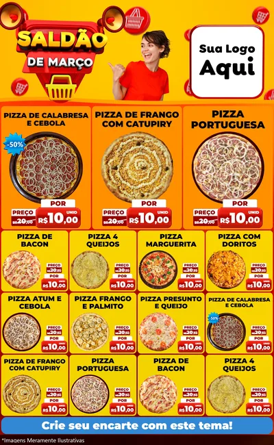 Modelo de Encarte para Encarte Grande com o tema Saldão de Março para Pizzaria